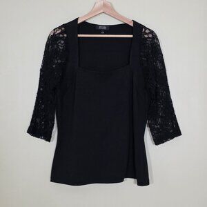 Misura Top Womens XL Black Square Neck Monochrome Lace Half Sleeves Office Siren